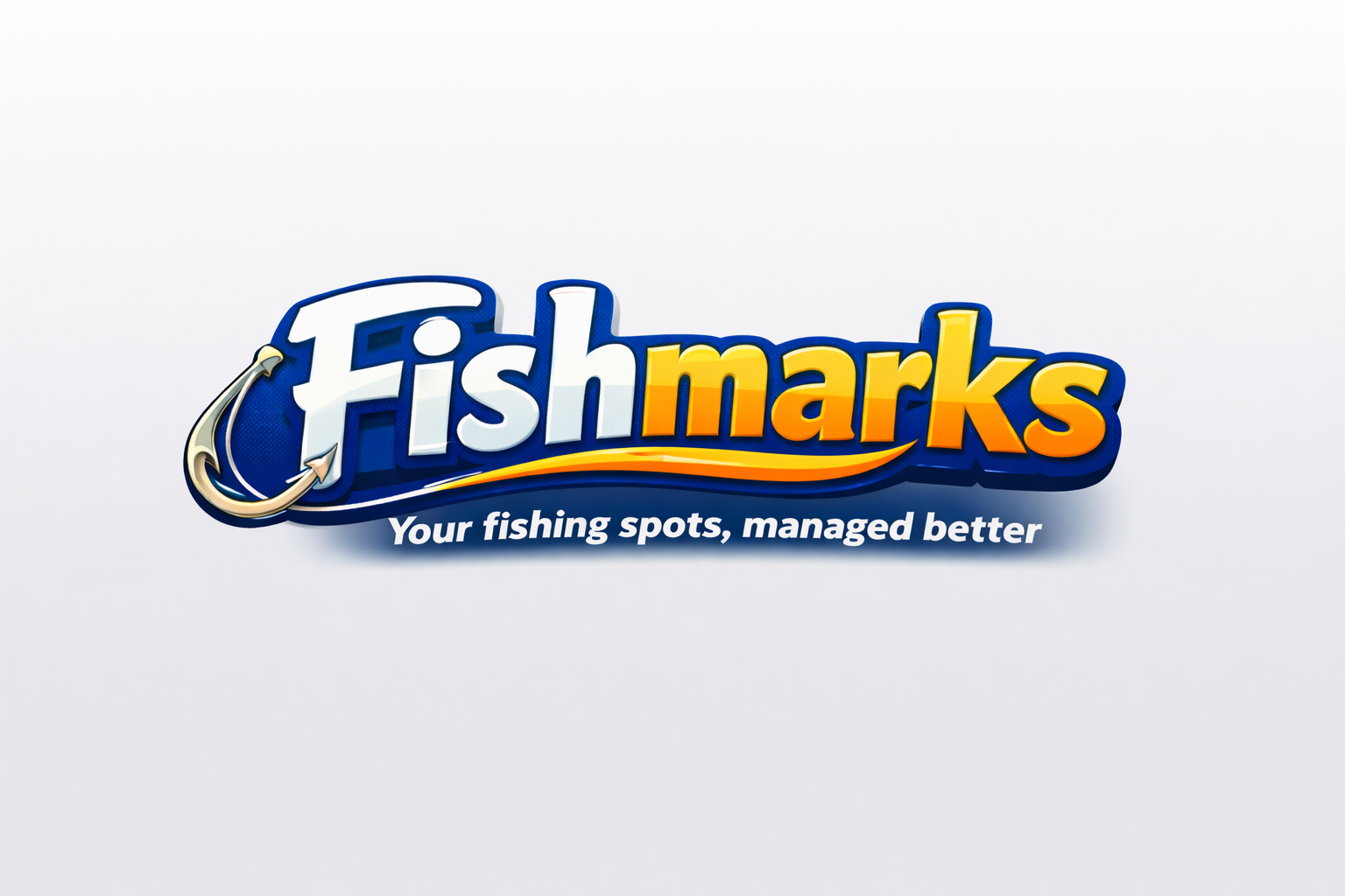 FISHMARKS app showing a map with fishing waypoints